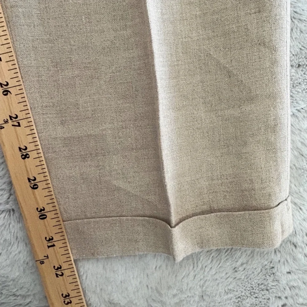 Eddie Bauer Men 100% Belgian Linen Pleated Cuffed Dress Pants 35X32 Tan Beige